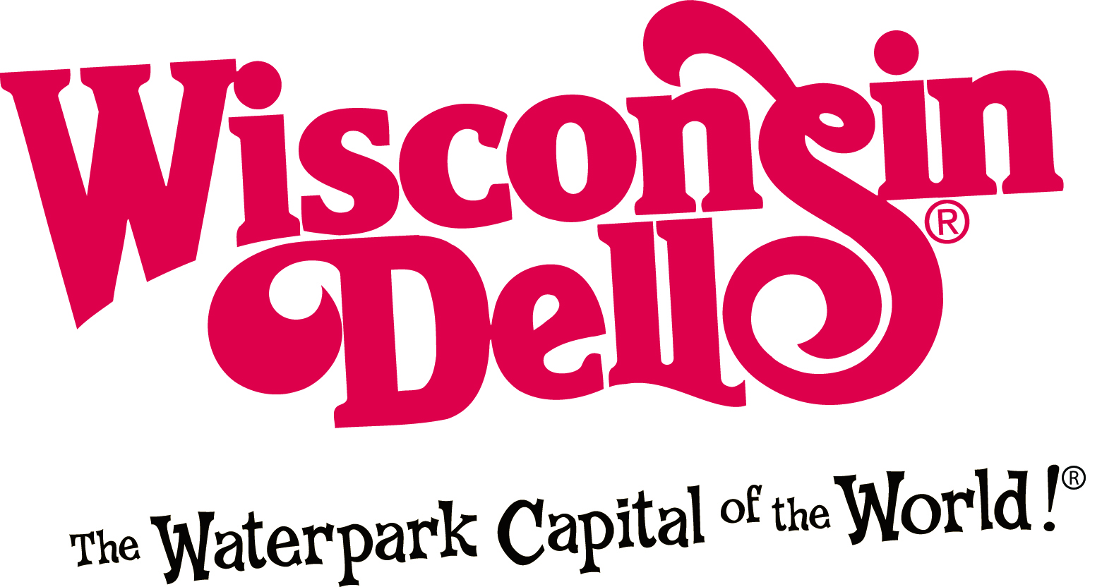 Wisconsin Dells logo showcasing the words "Waterpark Capital of the World" in red letters in a vibrant design.