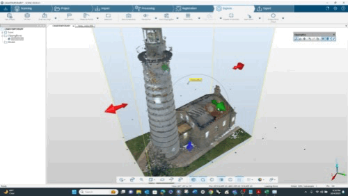 3D point cloud model of Cana Island Lighthouse and keeper’s house shown in photogrammetry software.