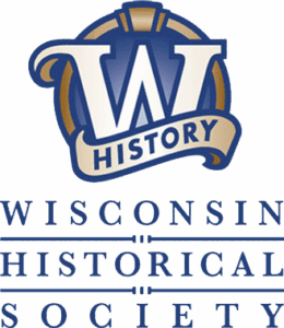 Wisconsin Historical Society logo Wisconsin Historical Society logo with a bold “W” and the word “History” on a ribbon, above the full organization name in stacked serif text.