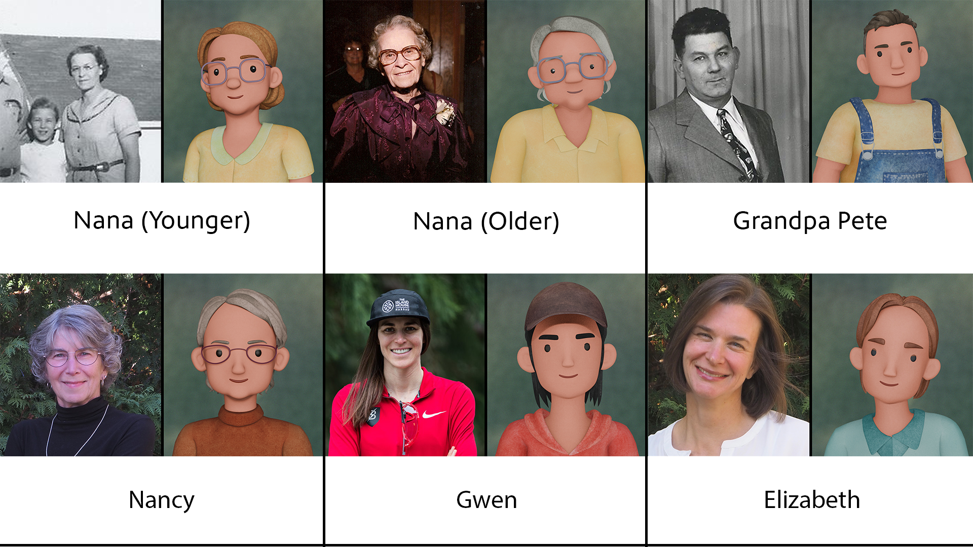 A collage shows real and cartoon versions of people from the Wisconsin Life animated segment "Lilies of the Valley," including older adults and younger individuals. The mood is familial and warm.