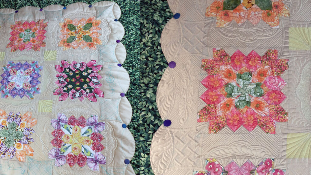 The quilting of "Spring Bouquet" in progress.