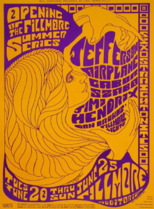 A 1960s concert poster for Jefferson Airplane and Jimi Hendrix
