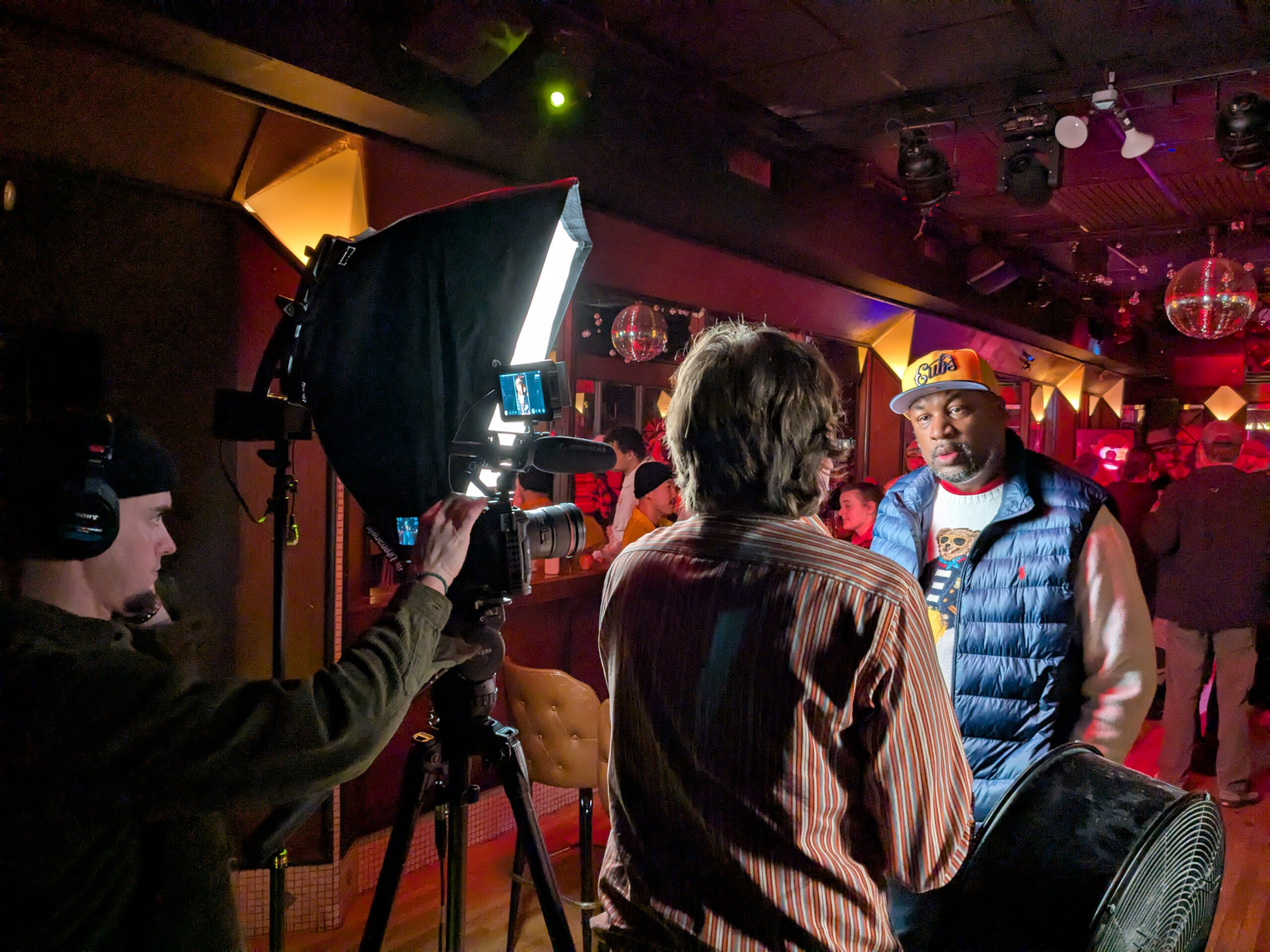 Interviewing an attendee at the screening event of the Independent Lens film We Want the Funk! (Source: PBS Wisconsin) Interviewing an attendee at the screening event of the Independent Lens film We Want the Funk! (Source: PBS Wisconsin)